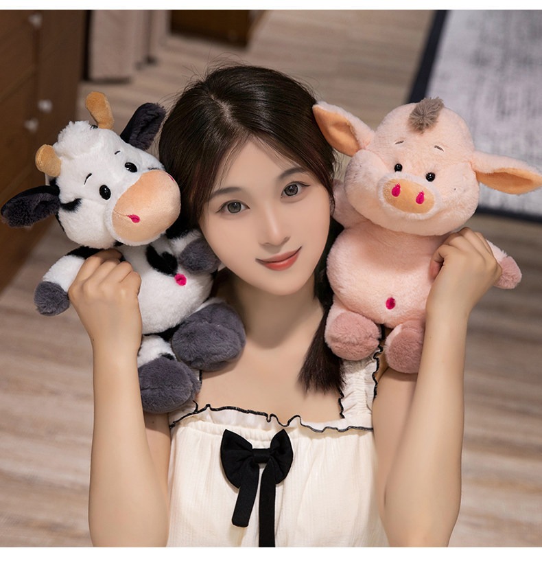 Hot Selling Low MOQ Children Stuffed Farm Animal Pink Pig Plush Toys Spotted Milk Cow Pig Soft Dolls  Factory OEM ODM 11