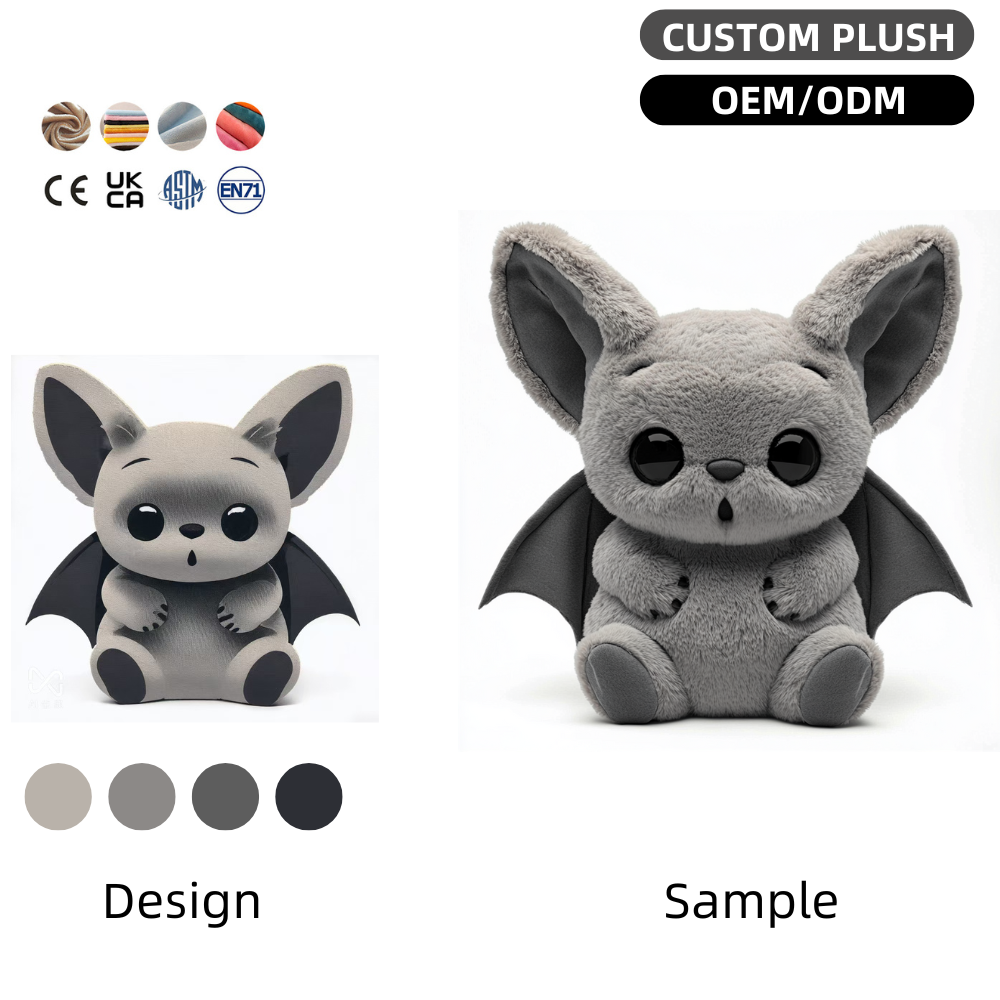 Factory Wholesale Customized Gray Bat Plushies Less MOQ ​Promotional Super Soft Stuffed Animals Cartoon Halloween Gift 9