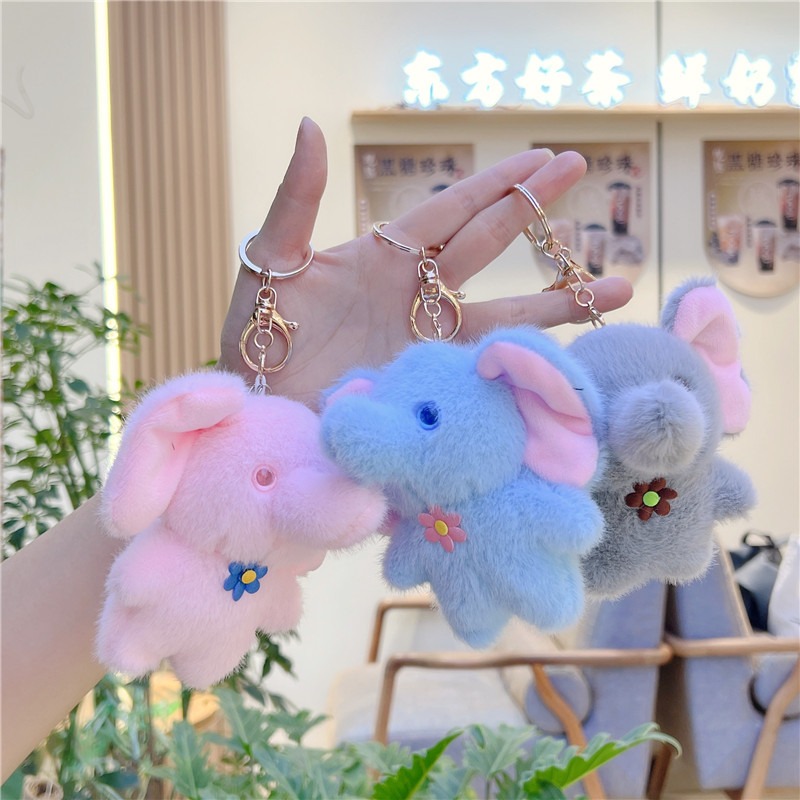Wholesale 12cm New Fashion Cute Elephant Plushie Keychain Plush Doll Car Key Chain Bag Pendant Cute Stuffed Animal 12