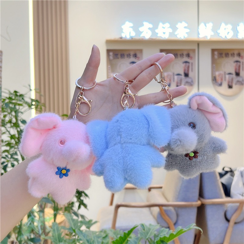 Wholesale 12cm New Fashion Cute Elephant Plushie Keychain Plush Doll Car Key Chain Bag Pendant Cute Stuffed Animal 13