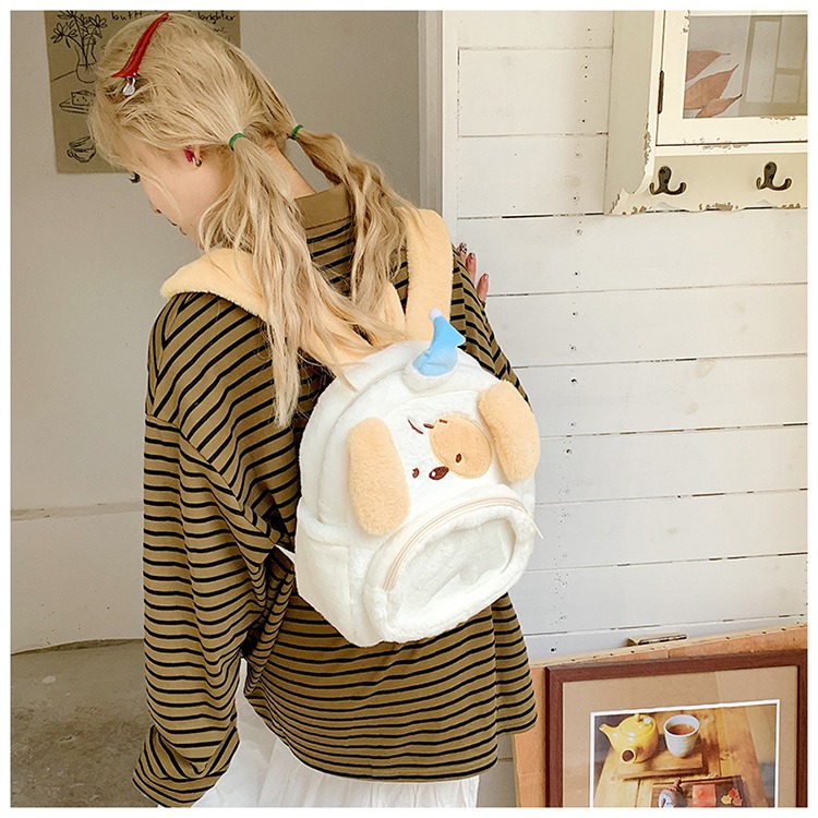 Cute Dog And Bear Design Fashion Luxury Faux Fur Mini Handbag Furry Plush Bag Clear Kawaii Children Kids Backpack 15