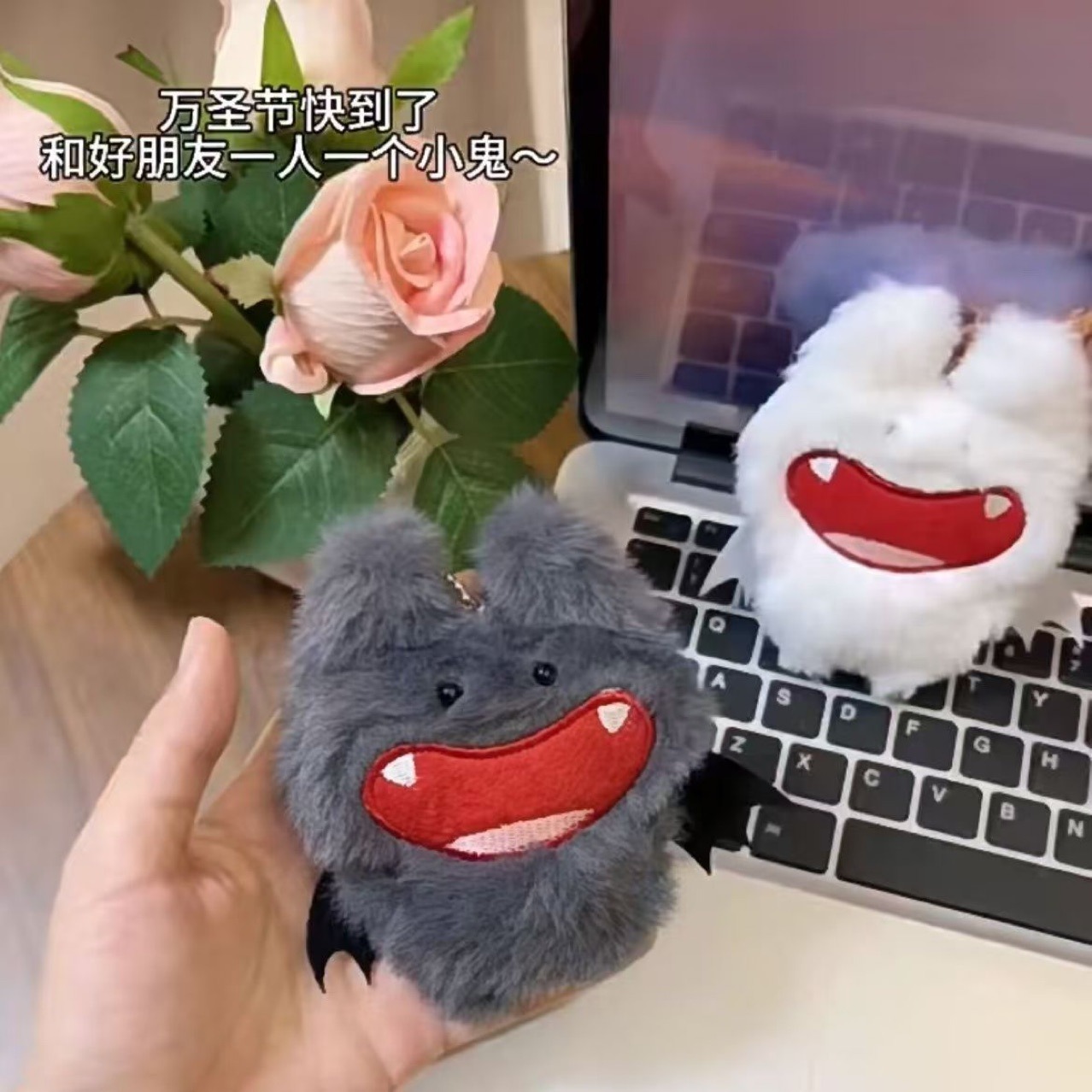 New Cute White Creative Bat Plushies Plush Doll  Little Devil Keychain Pendant Key Ring Charms Backpack Bag  Accessories 9