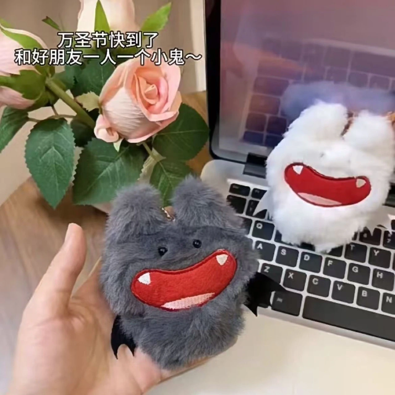 New Cute White Creative Bat Plushies Plush Doll  Little Devil Keychain Pendant Key Ring Charms Backpack Bag  Accessories 1