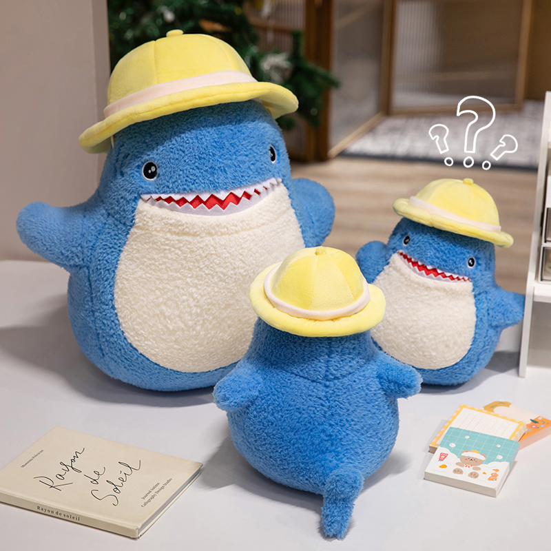 Shark hat plush toy blue shark yellow hat creative design funny styling gift wholesale for friends 14