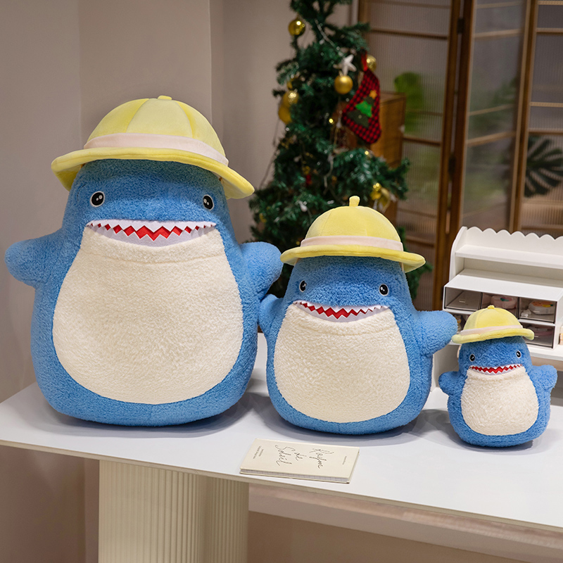 Shark hat plush toy blue shark yellow hat creative design funny styling gift wholesale for friends 11