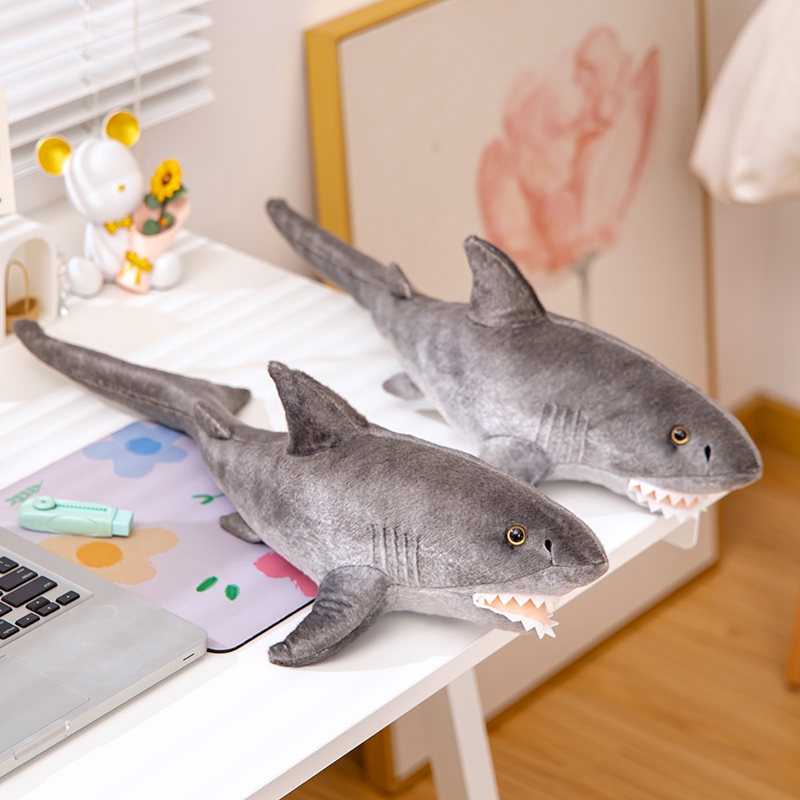 Realistic and creative modeling of simulated marine animal grey shark plush toy with smooth lines, trendy home decor 12