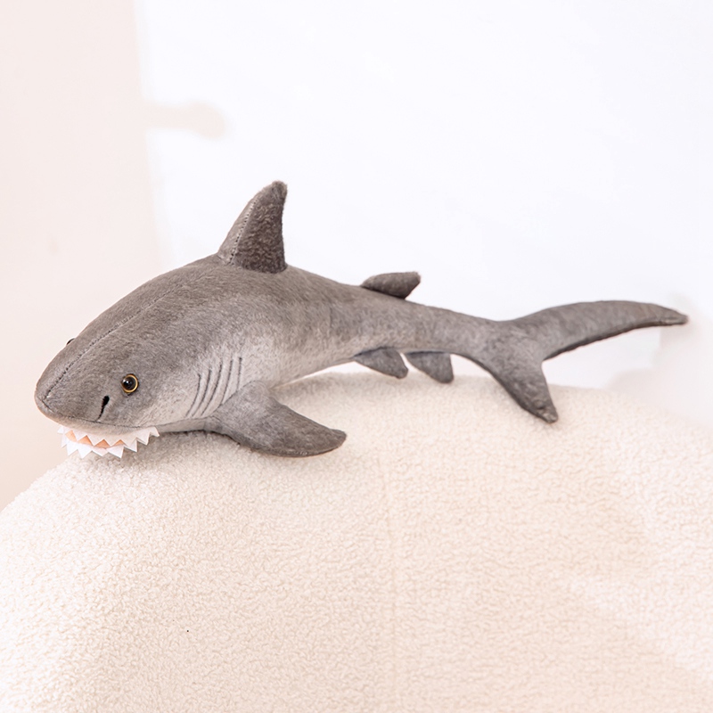 Realistic and creative modeling of simulated marine animal grey shark plush toy with smooth lines, trendy home decor 14