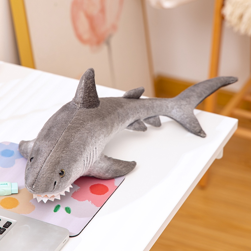 Realistic and creative modeling of simulated marine animal grey shark plush toy with smooth lines, trendy home decor 11