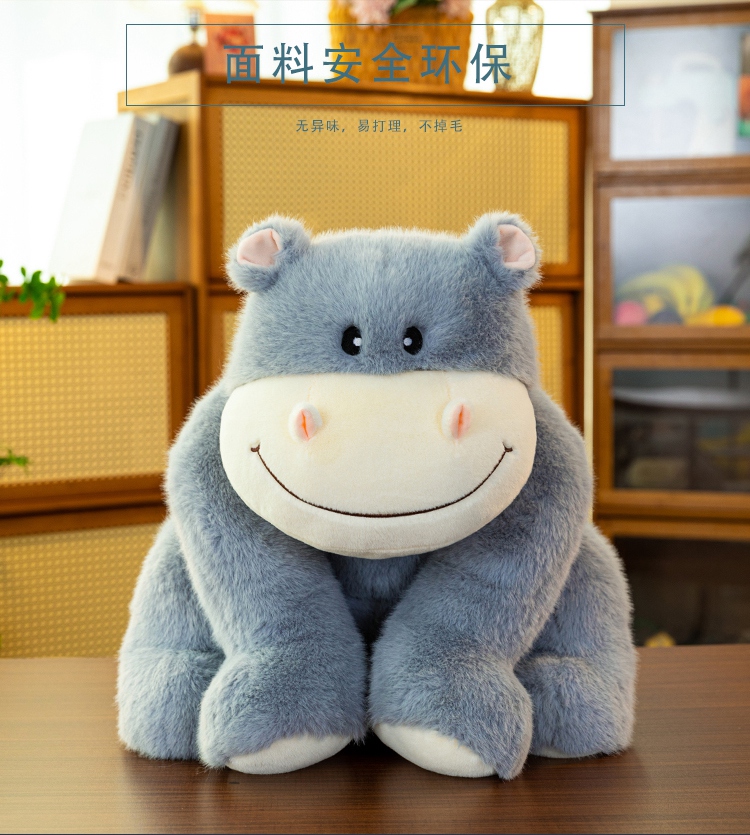Hippo soft toy blue smiling hippopotamus creative design plush toy unique shape cute and simple 12
