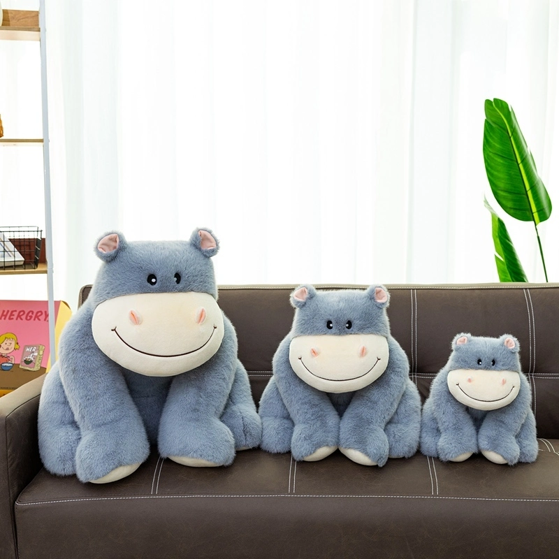 Hippo soft toy blue smiling hippopotamus creative design plush toy unique shape cute and simple 1