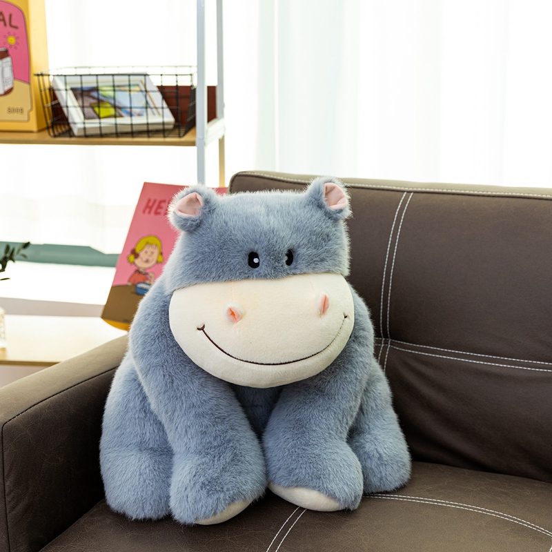 Hippo soft toy blue smiling hippopotamus creative design plush toy unique shape cute and simple 16