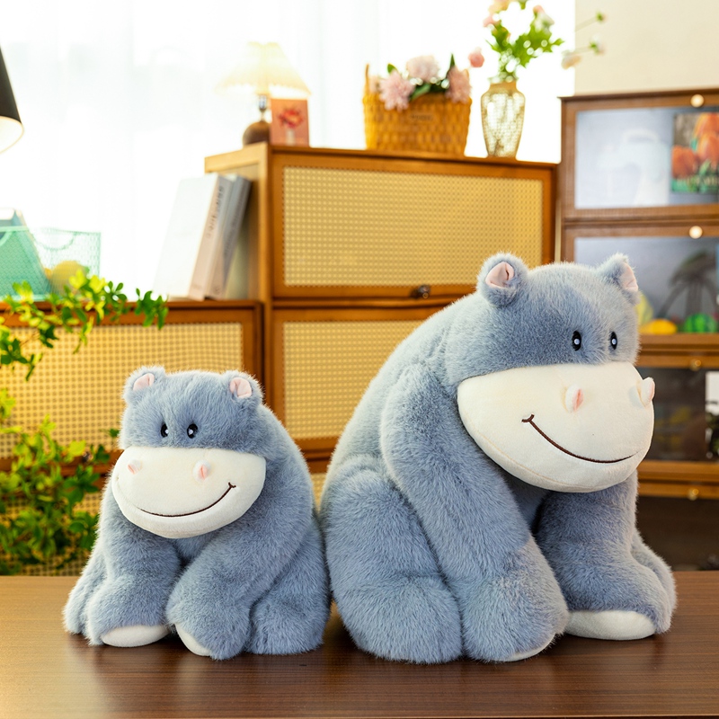 Hippo soft toy blue smiling hippopotamus creative design plush toy unique shape cute and simple 15