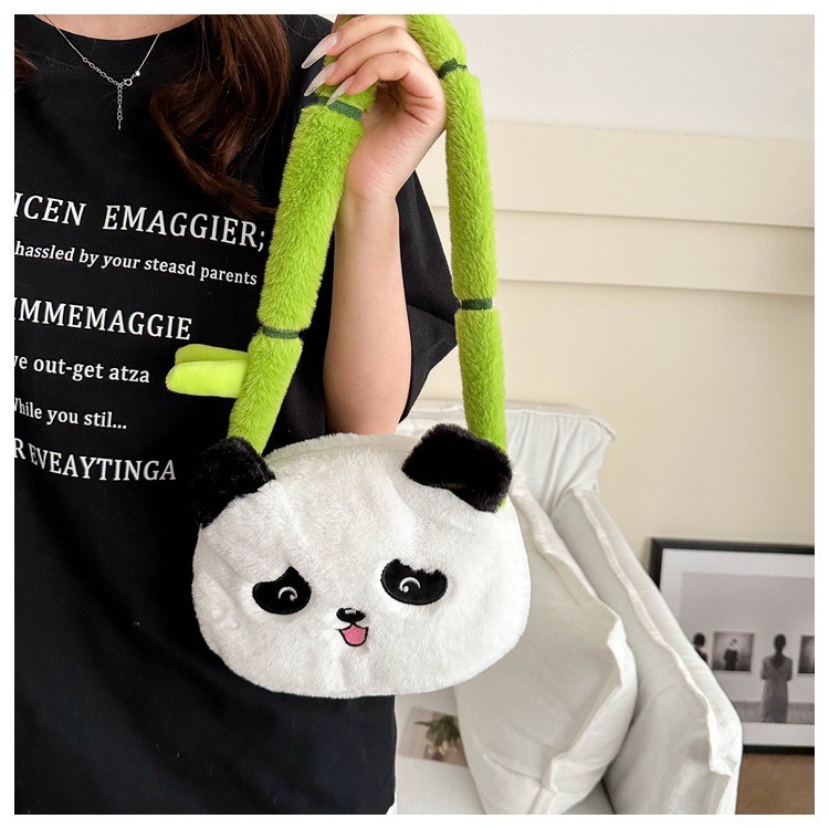 New Design Furry Cute Bamboo Panda Plush Toy Stuffed Animal Panda Shoulder Bag High Quality Portable Girls Gift for Kids 12
