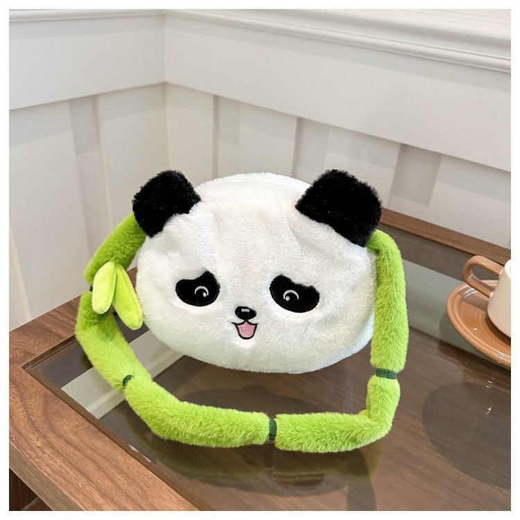 New Design Furry Cute Bamboo Panda Plush Toy Stuffed Animal Panda Shoulder Bag High Quality Portable Girls Gift for Kids 16