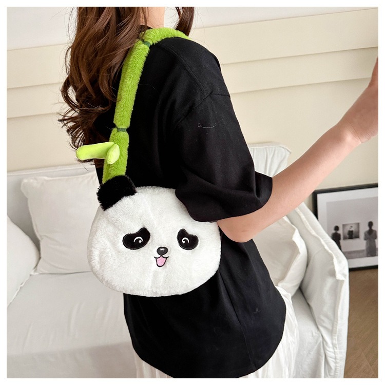 New Design Furry Cute Bamboo Panda Plush Toy Stuffed Animal Panda Shoulder Bag High Quality Portable Girls Gift for Kids 13