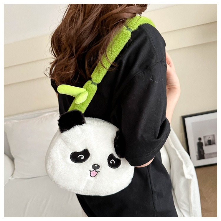 New Design Furry Cute Bamboo Panda Plush Toy Stuffed Animal Panda Shoulder Bag High Quality Portable Girls Gift for Kids 14