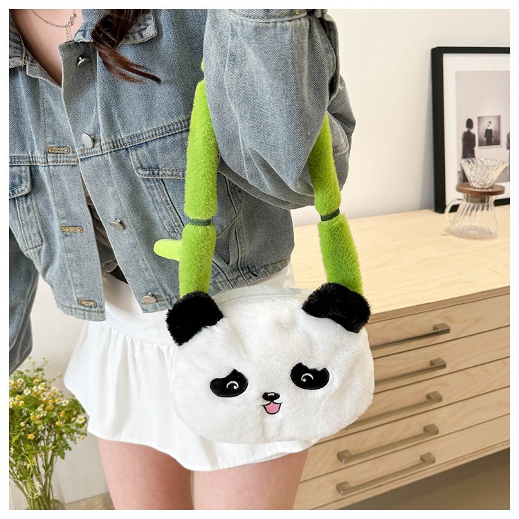 New Design Furry Cute Bamboo Panda Plush Toy Stuffed Animal Panda Shoulder Bag High Quality Portable Girls Gift for Kids 17