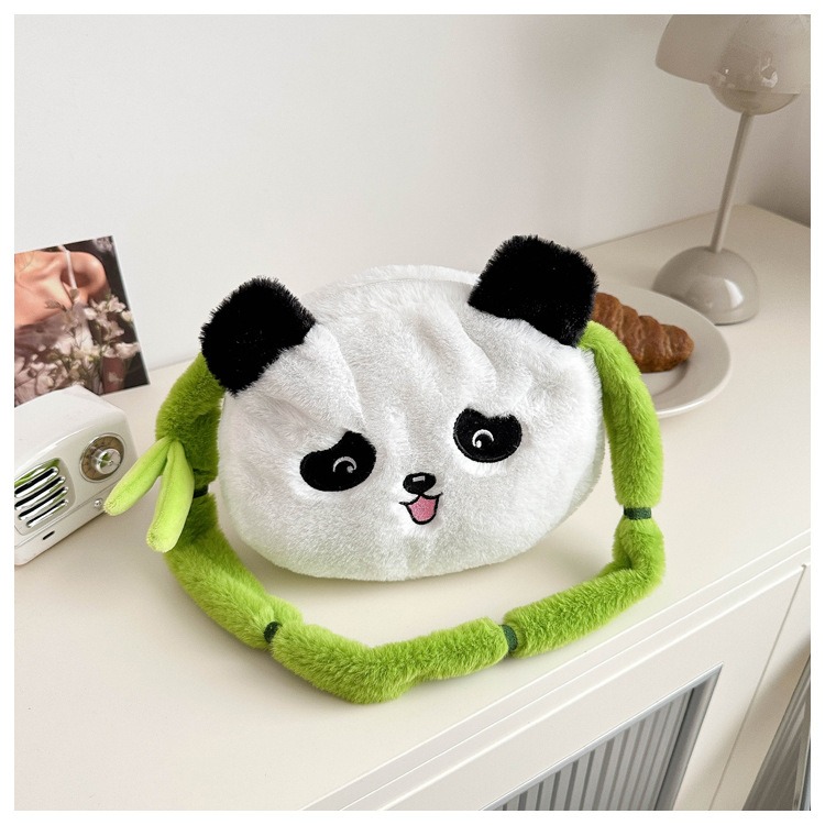 New Design Furry Cute Bamboo Panda Plush Toy Stuffed Animal Panda Shoulder Bag High Quality Portable Girls Gift for Kids 18