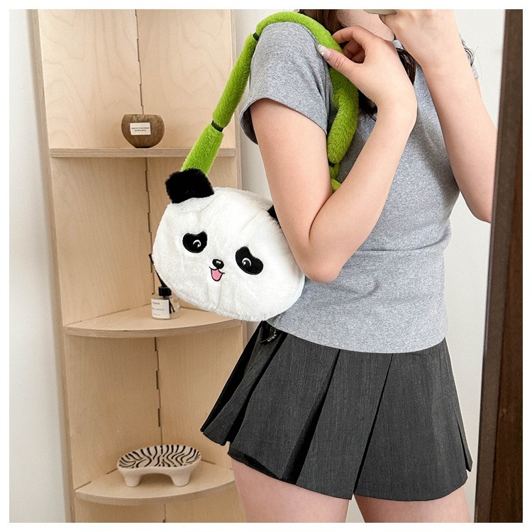 New Design Furry Cute Bamboo Panda Plush Toy Stuffed Animal Panda Shoulder Bag High Quality Portable Girls Gift for Kids 15