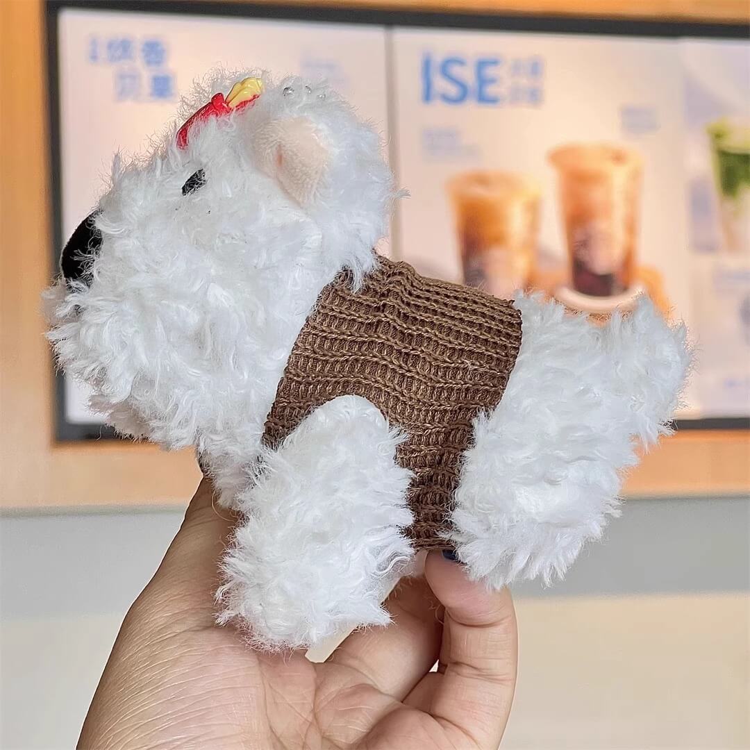 Handmade Furry 12cm Lovely Dog Puppy West Highland Kawaii Plush Bag Backpack Charms Pendants Keychain  Decoration Gift 15