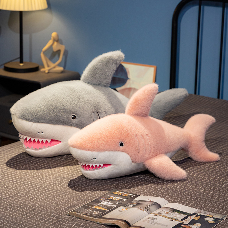 Shark plush toys available in two colors, featuring plush toys with sharp teeth and plush pillows that are soft 14