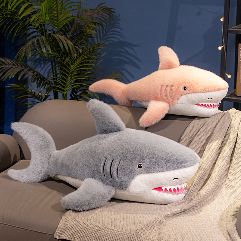 Shark plush toys available in two colors, featuring plush toys with sharp teeth and plush pillows that are soft 11
