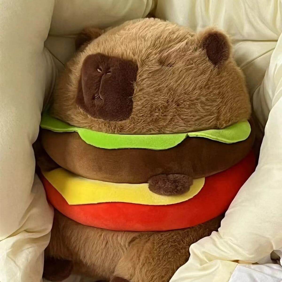 Peluche Hamburger Capybara de 25 cm, simulation Capybara, jouet moelleux style anime, peluche kawaii, animal en peluche mignon, cadeau pour enfant 18