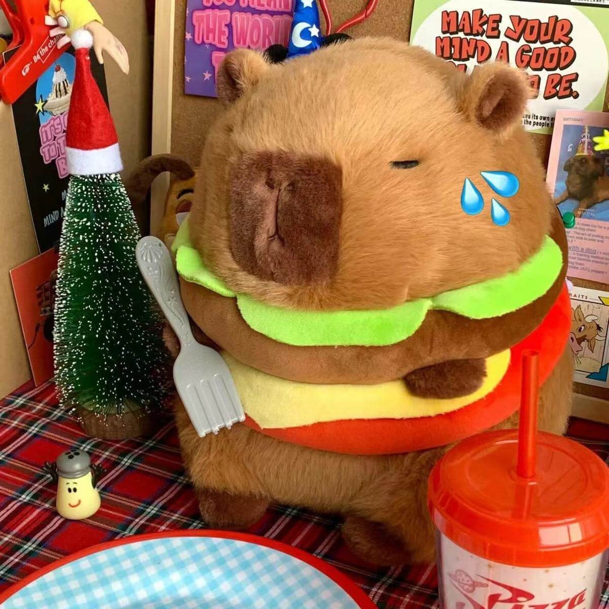 Peluche Hamburger Capybara de 25 cm, simulation Capybara, jouet moelleux style anime, peluche kawaii, animal en peluche mignon, cadeau pour enfant 13
