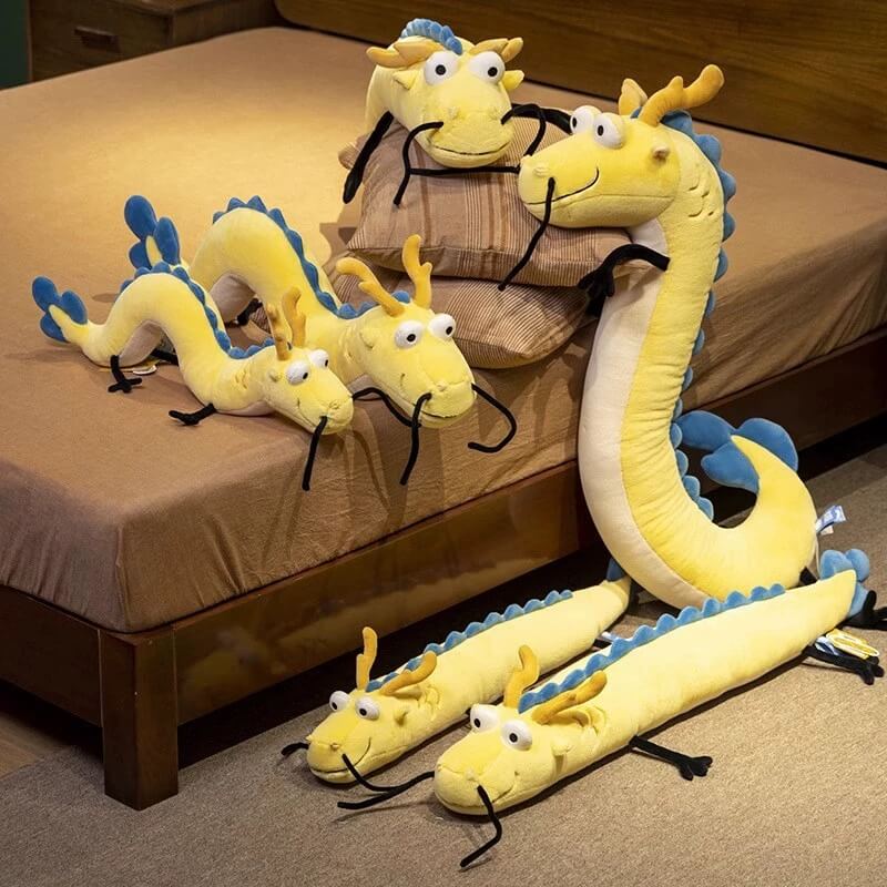 New Stuffed Animal Yellow Dragon Plushie Soft Lazy And Wave Chinese Dragon Plush Toy Mascot Cartoon Long Throw Pillow 12