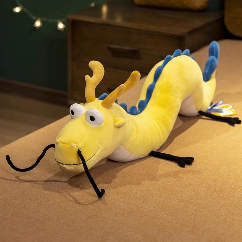 New Stuffed Animal Yellow Dragon Plushie Soft Lazy And Wave Chinese Dragon Plush Toy Mascot Cartoon Long Throw Pillow 13