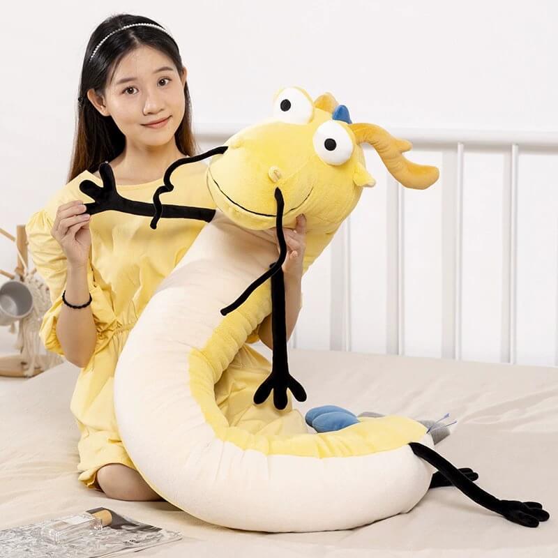 New Stuffed Animal Yellow Dragon Plushie Soft Lazy And Wave Chinese Dragon Plush Toy Mascot Cartoon Long Throw Pillow 19