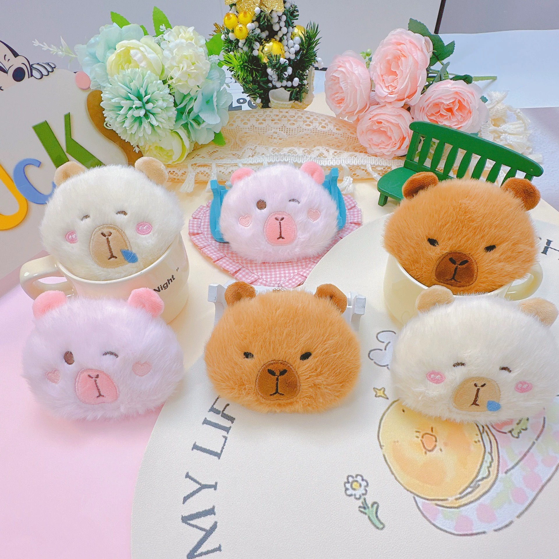 Fashion Kawaii Mini Fluffty Capybara Plush Toy keychain Kawaii Soft Stuffed Anime Cartoon Fluffty Plushie Bags Pendant 11