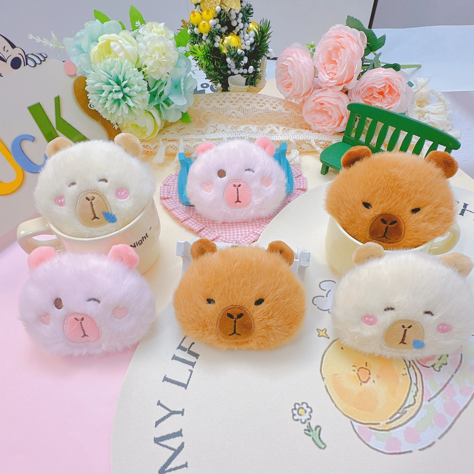 Fashion Kawaii Mini Fluffty Capybara Plush Toy keychain Kawaii Soft Stuffed Anime Cartoon Fluffty Plushie Bags Pendant 1