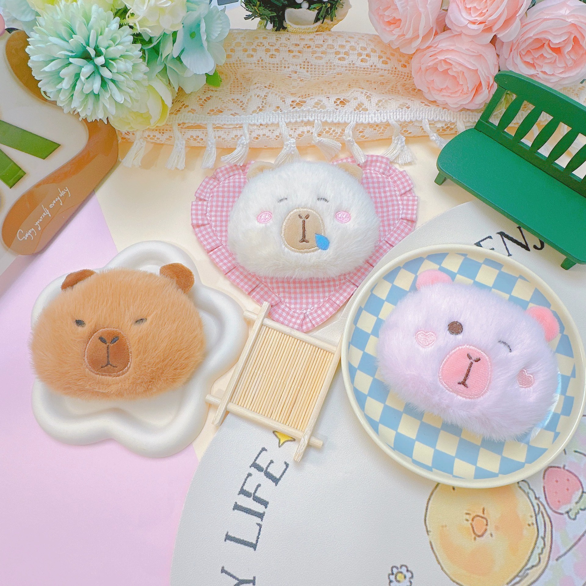 Fashion Kawaii Mini Fluffty Capybara Plush Toy keychain Kawaii Soft Stuffed Anime Cartoon Fluffty Plushie Bags Pendant 14