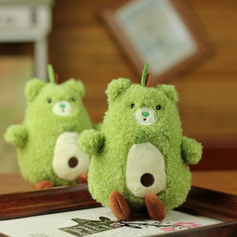 Wholesale Soft 15cm Cute Fruit  Green Teddy Bear Avocado Plushie With Embroidery Plush Keychain Stuffed Plush Toys 15