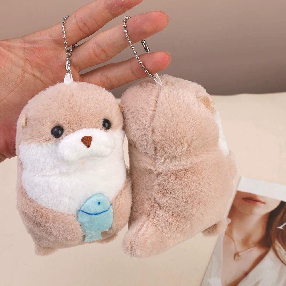 12CM Cute Design Fluffy Otter Plush Toy Plush Keychains Stuffed Animal Toys For Backpack Bag Charm Christmas Gift 11