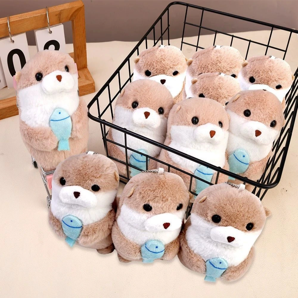12CM Cute Design Fluffy Otter Plush Toy Plush Keychains Stuffed Animal Toys For Backpack Bag Charm Christmas Gift 1