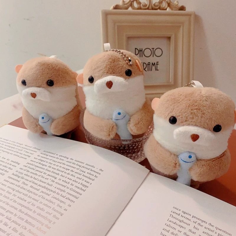 12CM Cute Design Fluffy Otter Plush Toy Plush Keychains Stuffed Animal Toys For Backpack Bag Charm Christmas Gift 9