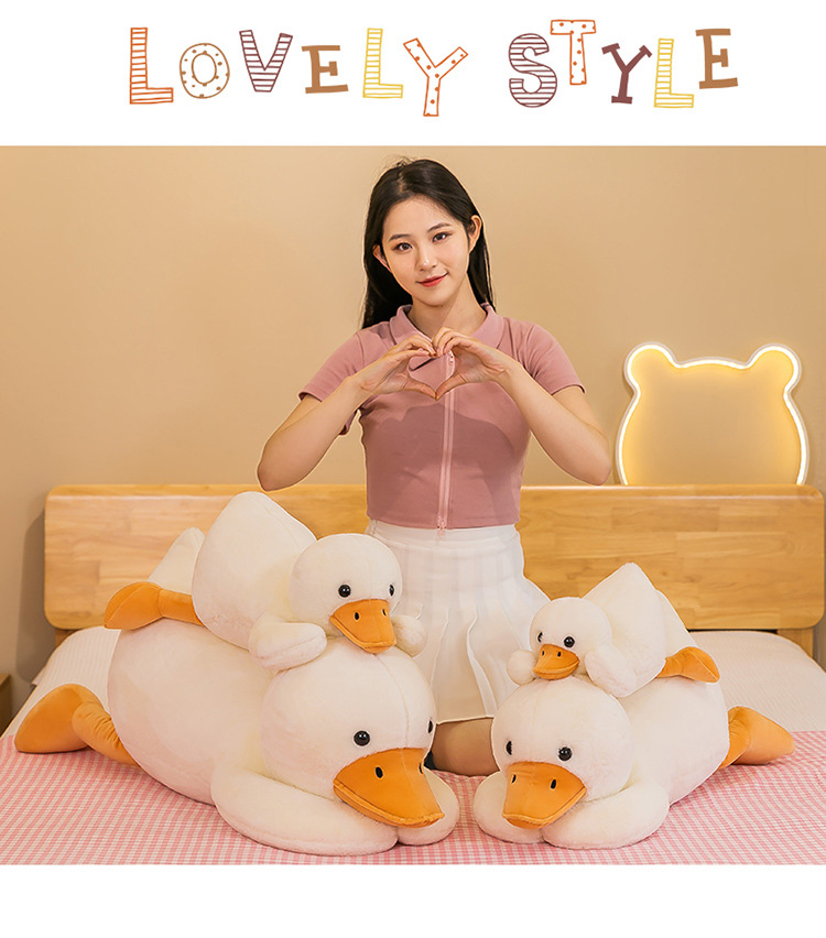 Hot Selling Yellow And White High Quality Goose Plush Toy Cute Lying Adorable Stuffed Animal Children Gift Home Decor 17