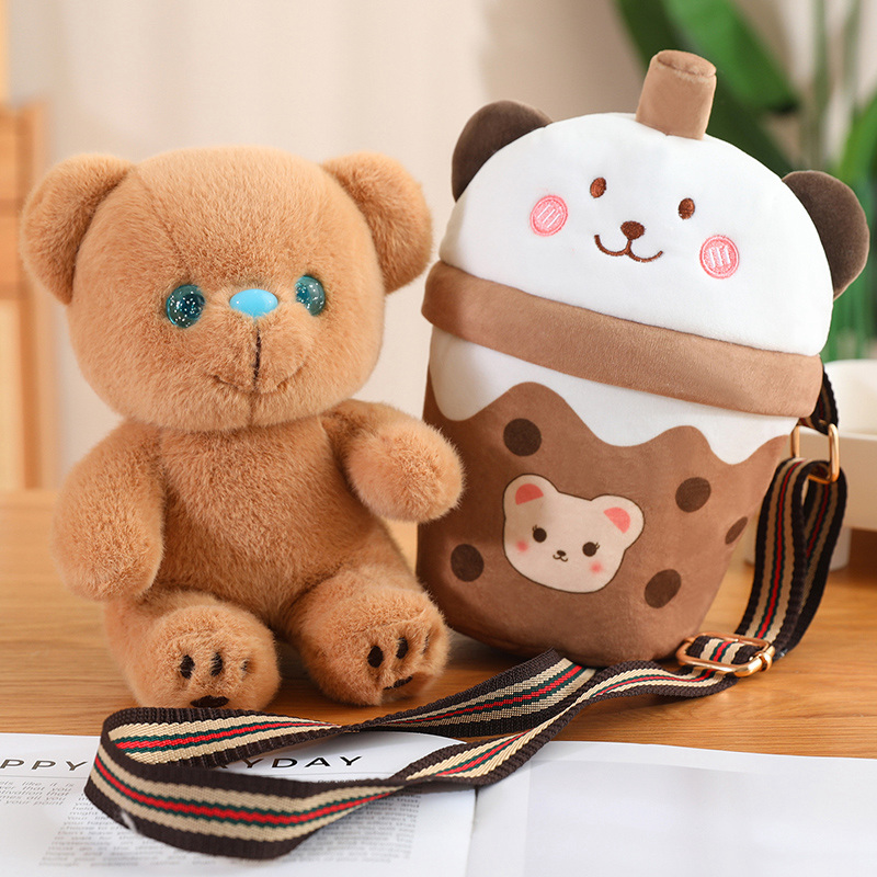 Boba Plushie Milk Tea Rabbit Milk Tea Bear Plush Doll Creative Design Crossbody Bag Doll 14
