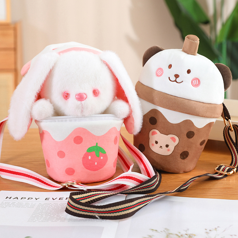 Boba Plushie Milk Tea Rabbit Milk Tea Bear Plush Doll Creative Design Crossbody Bag Doll 13