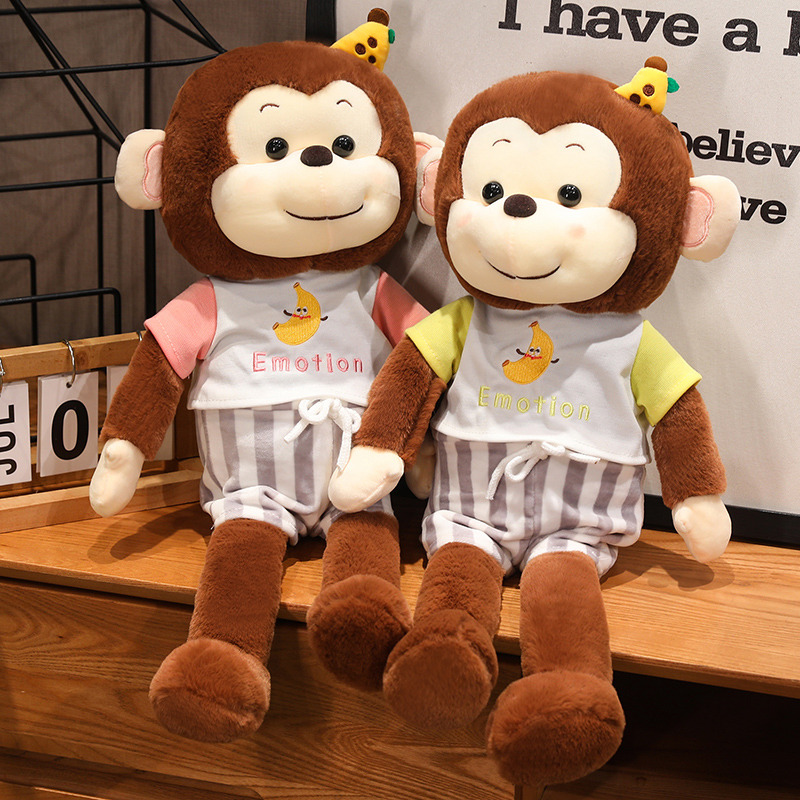 Monkey soft toy, monkey banana plush toy, creative design, cute monkey wearing clothes, accompanying gift for children 10
