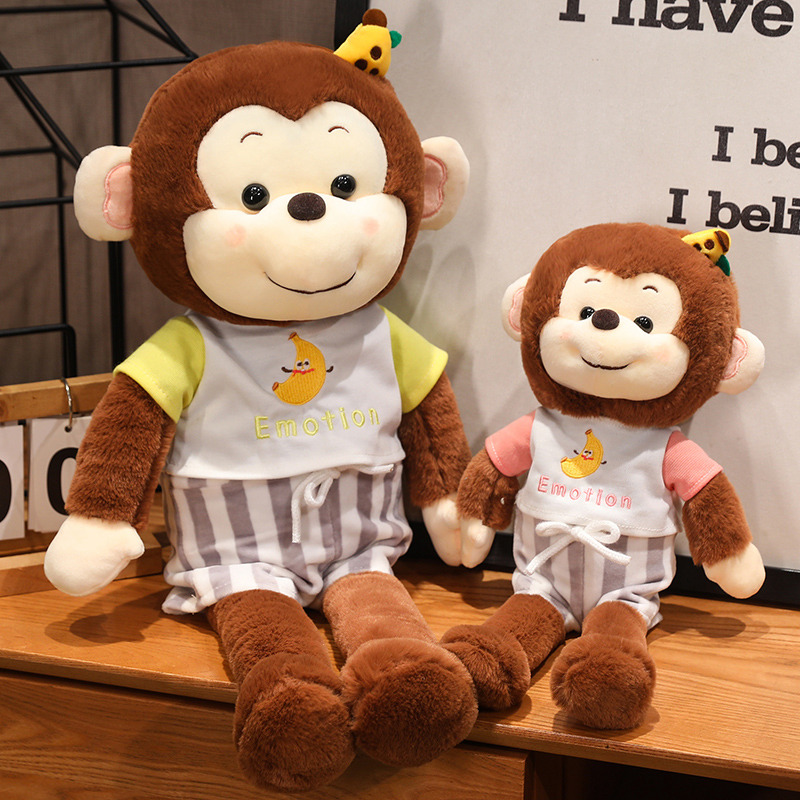 Monkey soft toy, monkey banana plush toy, creative design, cute monkey wearing clothes, accompanying gift for children 12