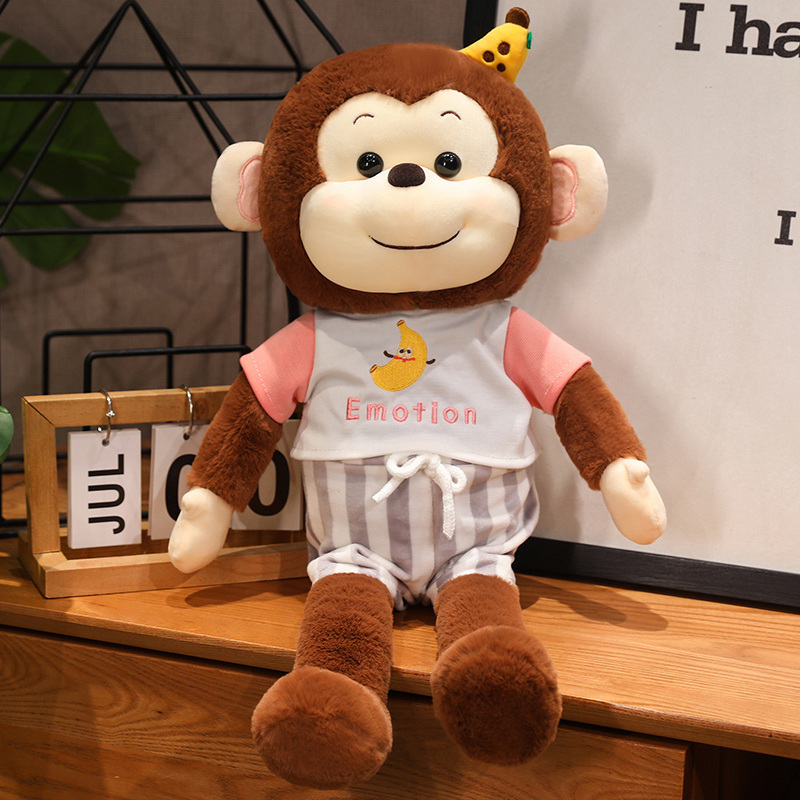 Monkey soft toy, monkey banana plush toy, creative design, cute monkey wearing clothes, accompanying gift for children 14