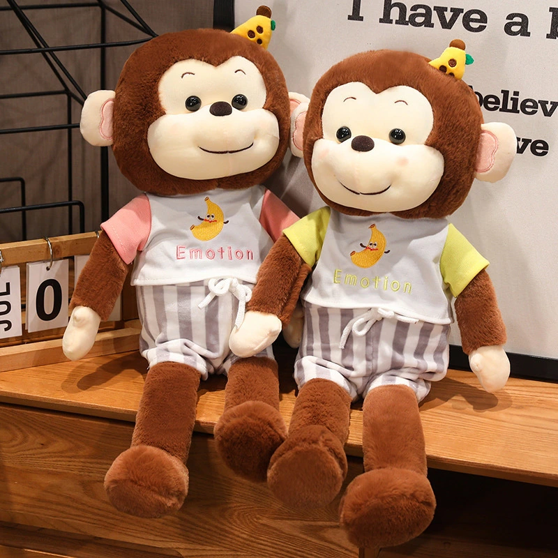 Monkey soft toy, monkey banana plush toy, creative design, cute monkey wearing clothes, accompanying gift for children 1