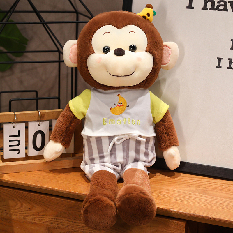 Monkey soft toy, monkey banana plush toy, creative design, cute monkey wearing clothes, accompanying gift for children 13