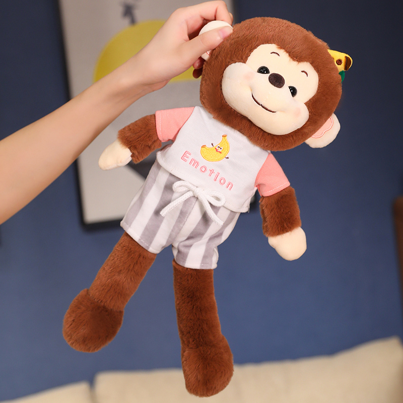 Monkey soft toy, monkey banana plush toy, creative design, cute monkey wearing clothes, accompanying gift for children 15