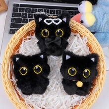 Wholesale 10 cm Big Eyed Black Cat Plushies Cute Squeaking Bag Keychain Charm Soft Cotton weighted Gift 1