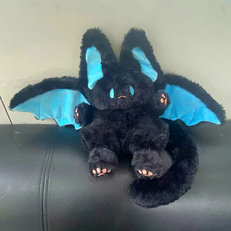 Peluche de murciélago negro grande de 35 cm con diseño de cielo volador, juguete kawaii, animal creativo, espíritu mágico, juguetes suaves para niños. 1