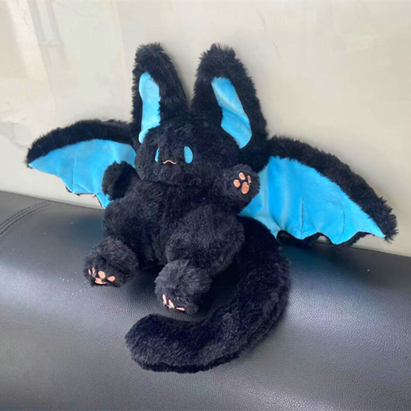 Peluche de murciélago negro grande de 35 cm con diseño de cielo volador, juguete kawaii, animal creativo, espíritu mágico, juguetes suaves para niños. 11